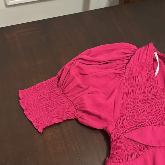 Lulu’s Featured Cutie Berry Pink Smocked Tie-Front Midi Dress Size XS - Picture 11 of 17